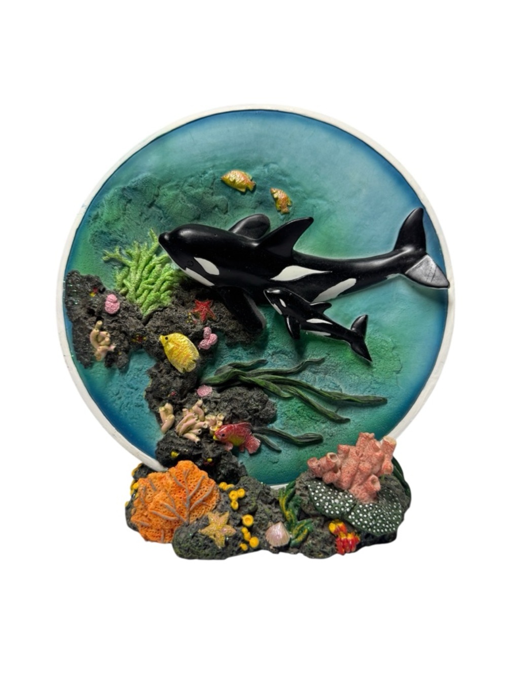 Orca Whale Ocean Scene Wall Plaque in Blue and Black